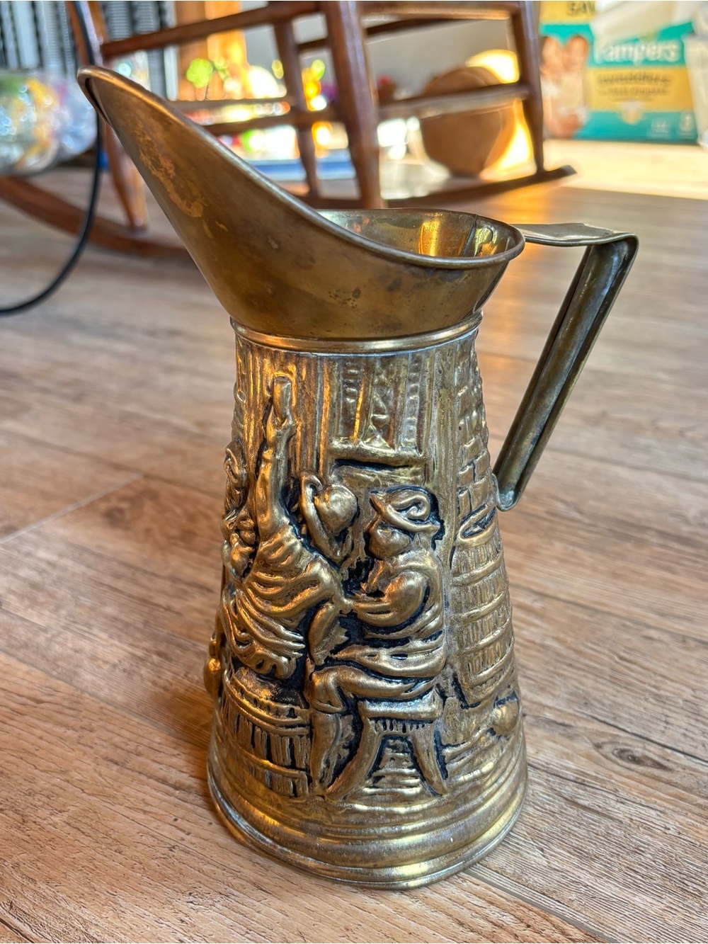 Vintage Rustic Brass Scenic Ale Pitcher Made In England